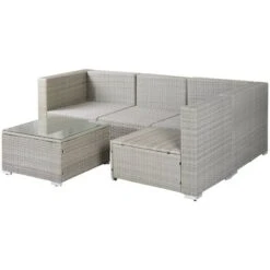 5pc Wicker Patio Seating Set With Cushions - Gray/Blue - GODEER -Crosley shop GUEST 64ef20b6 db1b 46aa 8b19 63d895f37f71