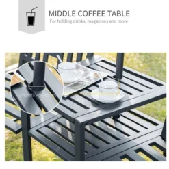 Outsunny Metal Garden Bench With Middle Table And Umbrella Hole, 2-in-1 Double Patio Chairs, Outdoor 2-person Tete-a-Tete, Slatted, Black -Crosley shop GUEST 65162483 9493 4784 bf5e 73f24e199748