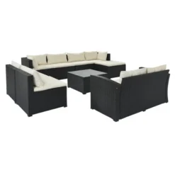 9pc Wicker Patio Sectional Seating Set With Cushions - Black/Beige - GODEER 26 9pc Wicker Patio Sectional Seating Set With Cushions - Black/Beige - GODEER -Crosley shop GUEST 65735d9f 45a5 4ef3 bec6 40674a577c48