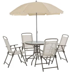 Outsunny 6 Piece Patio Dining Set For 4 With Umbrella, 4 Folding Dining Chairs & Round Glass Table For Garden, Backyard And Poolside -Crosley shop GUEST 65abd54c 9fd7 437c a568 ff32b2ba446e