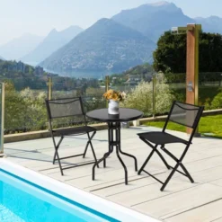 Tangkula 3-Piece Patio Bistro Dining Furniture Set, Outdoor Patio Conversation Set With Round Black Tempered Glass Tabletop And 2 Folding Chairs 9 Tangkula 3-Piece Patio Bistro Dining Furniture Set, Outdoor Patio Conversation Set With Round Black Tempered Glass Tabletop And 2 Folding Chairs -Crosley shop GUEST 669d6403 7a35 4de2 b3d1 12d83f63dde7