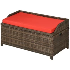 Outsunny Patio Wicker Storage Bench, Cushioned Outdoor PE Rattan Patio Furniture, Assisted Easy Open, Two-In-One Seat Box With Handles Seat, Red -Crosley shop GUEST 66b7b1cc d4d6 4f5f 859c 5dba2fa9fa58
