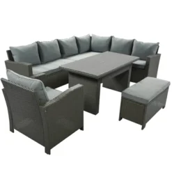 6pc Outdoor Set With Loveseats, Sofa, Chair, Bench & Coffee Table - Gray - GODEER -Crosley shop GUEST 6724f0d0 1ccc 40c7 b6f2 f5638a88891b