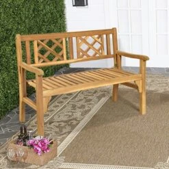 Costway Patio Outdoor Solid Wood Bench Folding Loveseat Chair Park Garden Deck Furniture -Crosley shop GUEST 6799a062 ba0d 48b9 b7bf f4d5fd64c7c3