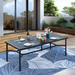 Captiva Designs 9pc Outdoor Dining Rectangle Steel Table And Thick Cushion Fixed Wicker Chairs -Crosley shop GUEST 67ab35cd 33fd 43b5 b3c1 a6ba749f6a9d