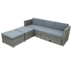 4pc Outdoor Wicker Conversation Sectional Set With Cushions - Gray - GODEER -Crosley shop GUEST 67c26f76 9d9a 440d 8a84 bf5b617aa079
