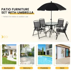 Costway 6 PCS Patio Dining Set Folding Chairs Glass Table Tilt Umbrella Garden -Crosley shop GUEST 68565b6d 44ca 4735 a71e 4d4a625047b5