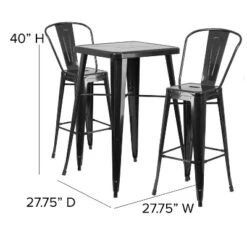 Emma And Oliver Commercial Grade 23.75" Square Metal Indoor-Outdoor Bar Table Set, 2 Back Stools -Crosley shop GUEST 69ee02cb d669 40da 9d9d 3bc92c7e1379