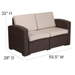 Merrick Lane Outdoor Furniture Resin Loveseat Chocolate Brown Faux Rattan Wicker Pattern 2-Seat Loveseat With All-Weather Beige Cushions -Crosley shop GUEST 6a3e5948 c572 463b 9111 c191a2ce4f6b