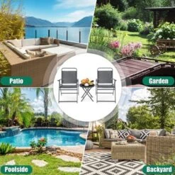 Costway 3PCS Outdoor Bistro Set Folding Table And Chairs Garden Deck Black -Crosley shop GUEST 6a9e8d74 8a1e 4987 a8e1 491a3fa8c8db