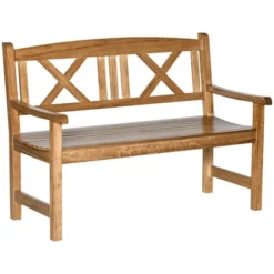 Outsunny 2-Seater Wooden Garden Bench, 4FT Outdoor Patio Loveseat With Unique X-Shape Back For Yard, Lawn, Porch -Crosley shop GUEST 6ad6668b 39a4 44c3 b431 1cc1fef02ab1