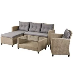 4pc Wicker Patio Conversation Set With Cushions - Beige/Brown - GODEER -Crosley shop GUEST 6af6df0f 9e5d 41c8 83cb 08f763d2511d