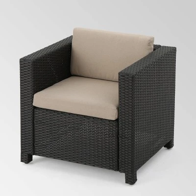 Puerta 5pc Wicker Sofa Chat Set - Dark Brown/Beige - Christopher Knight Home 4 Puerta 5pc Wicker Sofa Chat Set - Dark Brown/Beige - Christopher Knight Home - Image 4