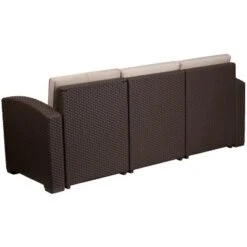 Emma And Oliver Chocolate Brown Faux Rattan Sofa With Beige Cushions -Crosley shop GUEST 6b9eece8 3b70 4fb1 a4ab a8419fd02fd4