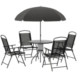 Outsunny 6 Piece Patio Dining Set For 4 With Umbrella, 4 Folding Dining Chairs & Round Glass Table For Garden, Backyard And Poolside -Crosley shop GUEST 6bcd56ee c089 415b 96a4 a192fd2ef1b5