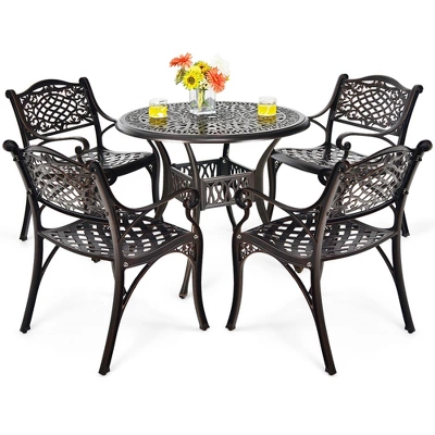 Costway 5 PCS Patio Dining Bistro Sets Cast Aluminum Round Patio Table W/Chairs 2 Costway 5 PCS Patio Dining Bistro Sets Cast Aluminum Round Patio Table W/Chairs - Image 2
