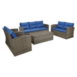5pc Wicker Outdoor Conversation Set Blue/Brown - EDYO LIVING -Crosley shop GUEST 6d5e4183 85b0 4d15 bee7 ea93e3f9fd23