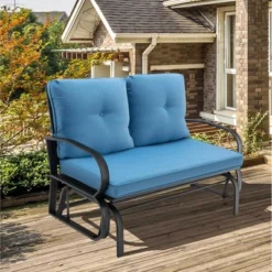 Costway Patio 2-Person Glider Bench Rocking Loveseat Cushioned Armrest Brick RedBeigeBlue -Crosley shop GUEST 6e267bb4 fbe5 4b69 bb02 fc38789f53ec