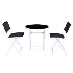Costway 3 PCS Folding Bistro Table Chairs Set Garden Backyard Patio Furniture Black