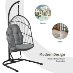 Costway Hanging Wicker Egg Chair W/ Stand Cushion Foldable Outdoor Indoor -Crosley shop GUEST 6f3a1285 747c 48df ba47 4073dd79c08e