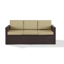 Palm Harbor Outdoor Wicker Sofa In Brown With Sand Cushions - Crosley -Crosley shop GUEST 6f434d09 c66d 4436 8953 83595e938727