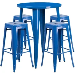 Flash Furniture Commercial Grade 30" Round Metal Indoor-Outdoor Bar Table Set With 4 Square Seat Backless Stools -Crosley shop GUEST 6fdffb49 00f6 4e1d 928c 0a8ab1fd2258