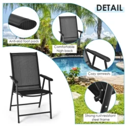 Costway 4PCS Patio Folding Dining Chairs Portable Camping Armrest Garden Black -Crosley shop GUEST 704cbc4c 91eb 4937 bb6e c3ec1b893740