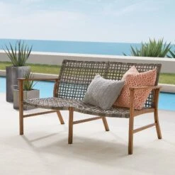 Ridley Outdoor Wicker & Metal Loveseat - Gray - Crosley