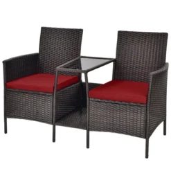 Tangkula Patio Loveseat 2 Person Cushioned Seats With Center Table Outdoor Rattan Furniture Set Turquoise/ Red -Crosley shop GUEST 70820560 b4e5 4f6f beb5 d9159157cd66