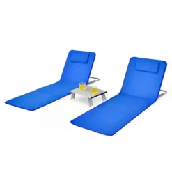 Tangkula 3PCS Folding Beach Mat Set Adjustable Beach Lounge Chair & Side Table Set -Crosley shop GUEST 71448949 5f17 44a4 8bda b8c6d37dec91
