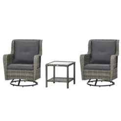 Outsunny 3-Piece Patio Bistro Set, PE Rattan Wicker Outdoor Furniture, Soft Cushions, 2 360 Swivel Rocking Chairs, 2-Tier Coffee Table -Crosley shop GUEST 71517296 a846 4c17 b13a 87a2675089ea