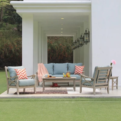 Abbington Teak Patio Sofa With Cushion - Cambridge Casual 3 Abbington Teak Patio Sofa With Cushion - Cambridge Casual - Image 3