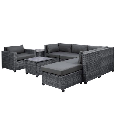 8pc Wicker Patio Conversation Set With Cushions - Gray - GODEER 9 8pc Wicker Patio Conversation Set With Cushions - Gray - GODEER - Image 9