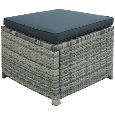 6pc Wicker Patio Set With Glass Table Ottomans - Gray/Dark Gray - GODEER 16 6pc Wicker Patio Set With Glass Table Ottomans - Gray/Dark Gray - GODEER - Image 16