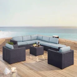Biscayne 7pc Outdoor Wicker Sectional Set - Mist - Crosley