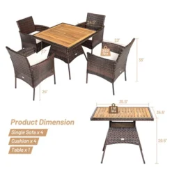 Costway 5PCS Patio Rattan Dining Furniture Set Arm Chair Wooden Table Top 10 Costway 5PCS Patio Rattan Dining Furniture Set Arm Chair Wooden Table Top -Crosley shop GUEST 73fabfaa a7d0 46c6 a3fa 8a6b0d11fe24