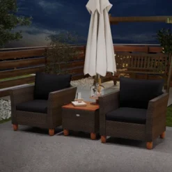 Tangkula 3 PCS Patio PE Wicker Furniture Set Outdoor Conversation Bistro Set W/ Cushions Black -Crosley shop GUEST 745d3759 1bb6 48b0 8717 10ea672f499c