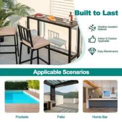 Costway 3PCS Outdoor Metal Bar Table & Chairs Set Patio Dining Table Set With Cushion -Crosley shop GUEST 7465c2b6 b5c5 4d14 b8de e26c61a86fcd