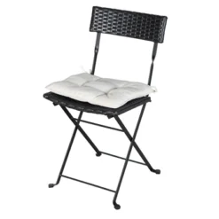 3pc Wicker Folding Outdoor Bistro Set With Cushions - Black/Beige - GODEER -Crosley shop GUEST 746e1134 45ee 4ad5 a064 4b2d91bc596b