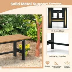 Costway 2PCS Outdoor HDPE Bench With Metal Frame 47'' X 14'' X 16'' For Yard Garden Brown/Black/Gray -Crosley shop GUEST 7540dde0 8354 4ad4 926f a6509a6f5643