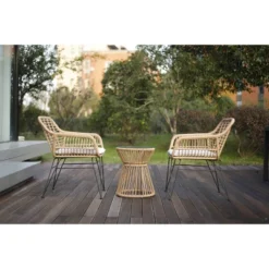 3pc Wicker Bistro Set - Brown/Beige - GODEER -Crosley shop GUEST 76053a30 34e2 4091 b0ca aa2f4b811d7a