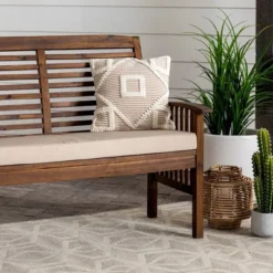 Ravenscroft Modern Boho Acacia Wood Slatted Outdoor Loveseat With Cushion - Saracina Home -Crosley shop GUEST 762dd77f e412 406a b274 83d025f6813d