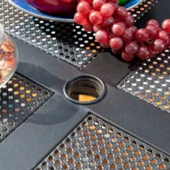 Captiva Designs 5pc Steel Outdoor Patio Dining Set With Patterned Arm Chairs & Square Table With Umbrella Hole Black -Crosley shop GUEST 76730566 2d9a 49fd b5b4 5b207903bb69