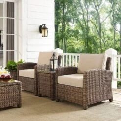 Bradenton 3pc Outdoor Wicker Seating Set With Two Chairs & Side Table Sand - Crosley
