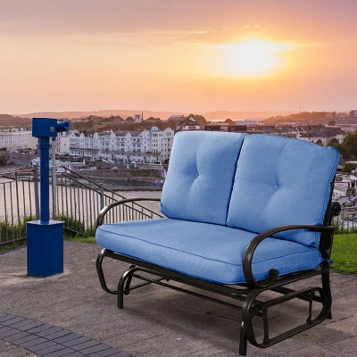 Costway Glider Outdoor Patio Rocking Bench Loveseat Cushioned Seat Steel Frame Blue 7 Costway Glider Outdoor Patio Rocking Bench Loveseat Cushioned Seat Steel Frame Blue - Image 7