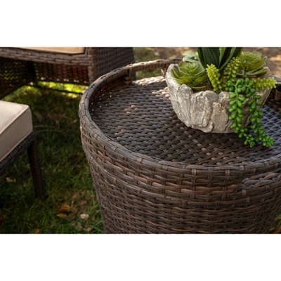 Barton 5-Pieces Patio Sofa Ottoman Wicker Set With Side Storage Table, Brown/Beige 2 Barton 5-Pieces Patio Sofa Ottoman Wicker Set With Side Storage Table, Brown/Beige - Image 2