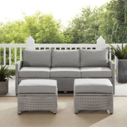 Bradenton 3pc Outdoor Wicker Sofa & 2 Ottoman Set - Gray/Gray - Crosley -Crosley shop GUEST 77cd6086 933d 4054 abd4 57ca30daad5d
