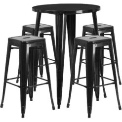 Flash Furniture Commercial Grade 30" Round Metal Indoor-Outdoor Bar Table Set With 4 Square Seat Backless Stools -Crosley shop GUEST 78b0c537 5ce4 471d b90d 24c16b59bb9f