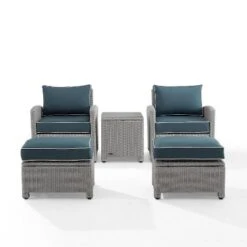 Bradenton 5pc Outdoor Wicker Seating Set With Side Table, 2 Arm Chairs And 2 Ottomans - Navy/Gray - Crosley -Crosley shop GUEST 78c50c7f e028 4521 96c5 6643e1a2ecbc