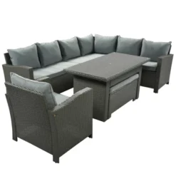 6pc Outdoor Set With Loveseats, Sofa, Chair, Bench & Coffee Table - Gray - GODEER -Crosley shop GUEST 78c63bd0 15db 4fa4 9c72 74e8bc68b3d1